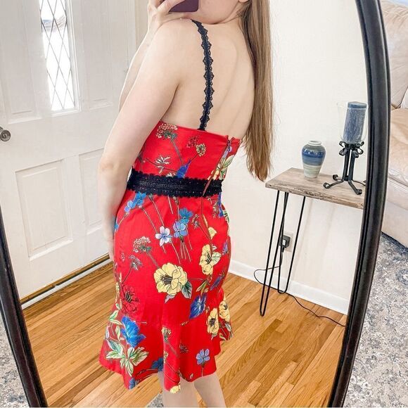 Alice + Olivia Kirby Floral Fit-N-Flare Mini Dress Red - Picture 3 of 9